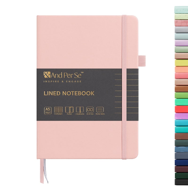 &And Per Se Lined Journal Notebook، 160 صفحة، A5 5.7 × 8 بوصة مجلات ورقية سميكة مسطرة بالكلية للكتابة، دفاتر ملاحظات ذات غلاف فني للنساء والرجال والمدرسة (عبوة واحدة، وردي) - Image 1